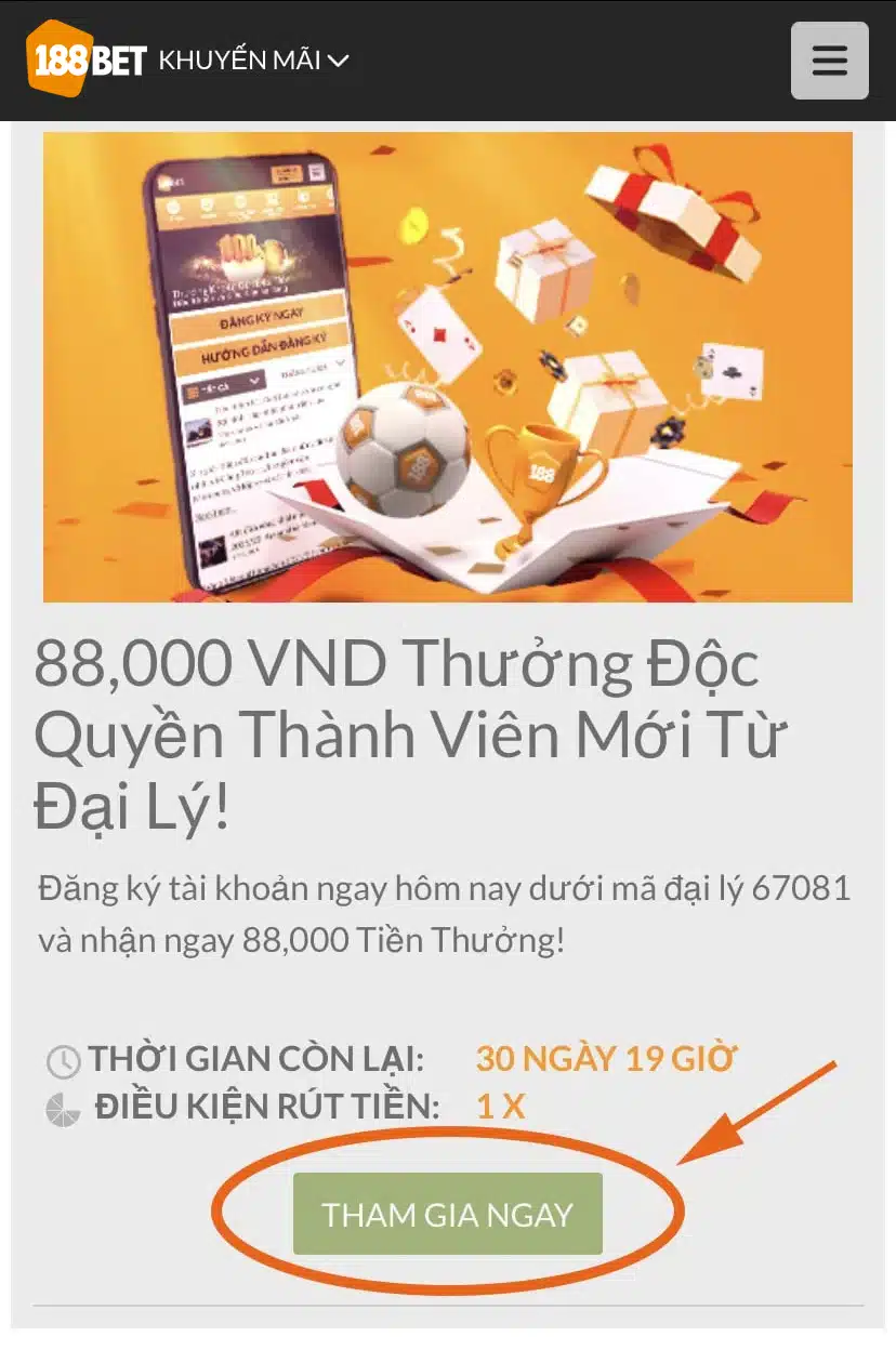 Khuyến mãi 88.000đ dành riêng cho thành viên mới của 188BET.